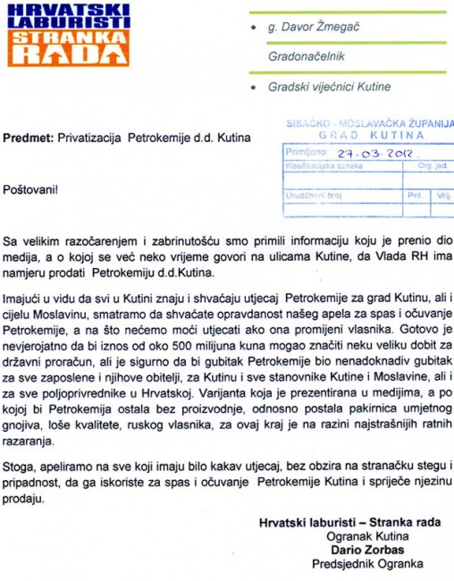 I Laburisti reagirali na temu prodaje Petrokemije: Pisali gradonačelniku
