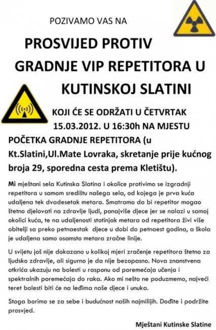 Građani K. Slatine sutra organiziraju prosvjed protiv VIP-ovog repetitora