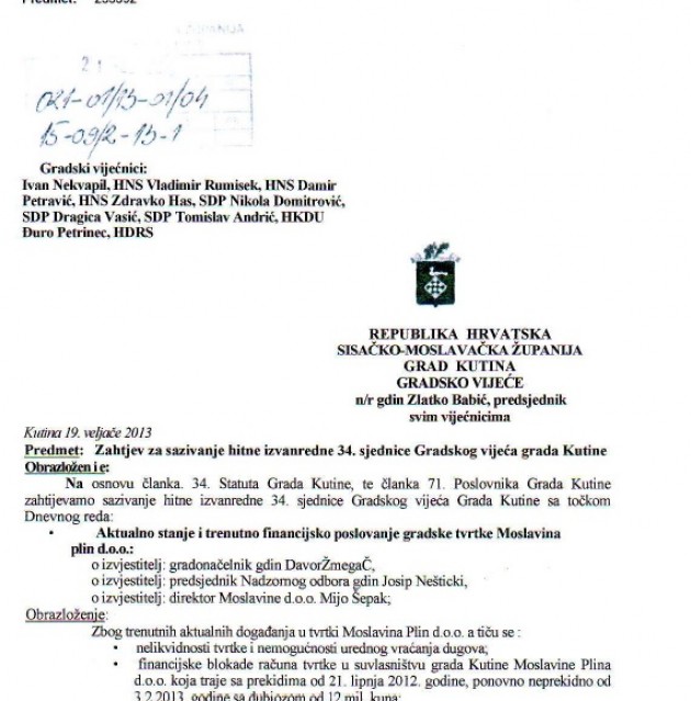 Oporba želi izvanrednu sjednicu Gradskog vijeća